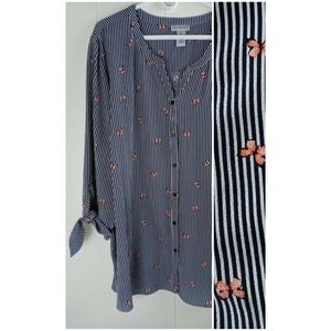 Catherines Vertical Stripes Butterfly Button Top